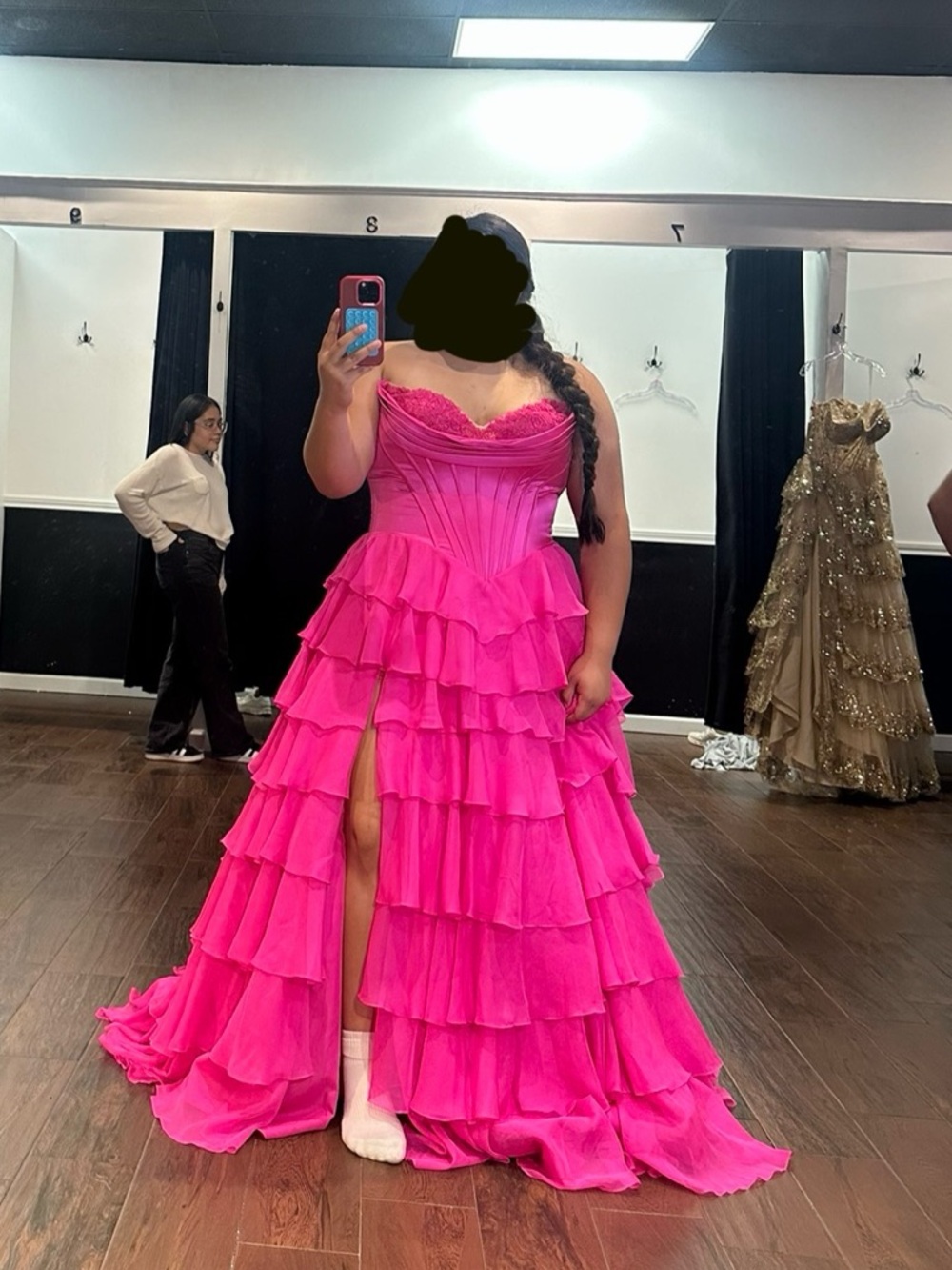 Sherri Hill Vibrant Pink Layered Ruffle Ball Gown - Picture 4 of 4